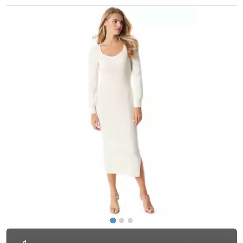 White Ribbed Long Sleeve Sweater Dress
